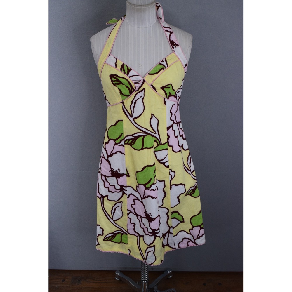 Elevenses Halter Dress 6 Yellow Floral Summer Casual Y2K Retro Womens